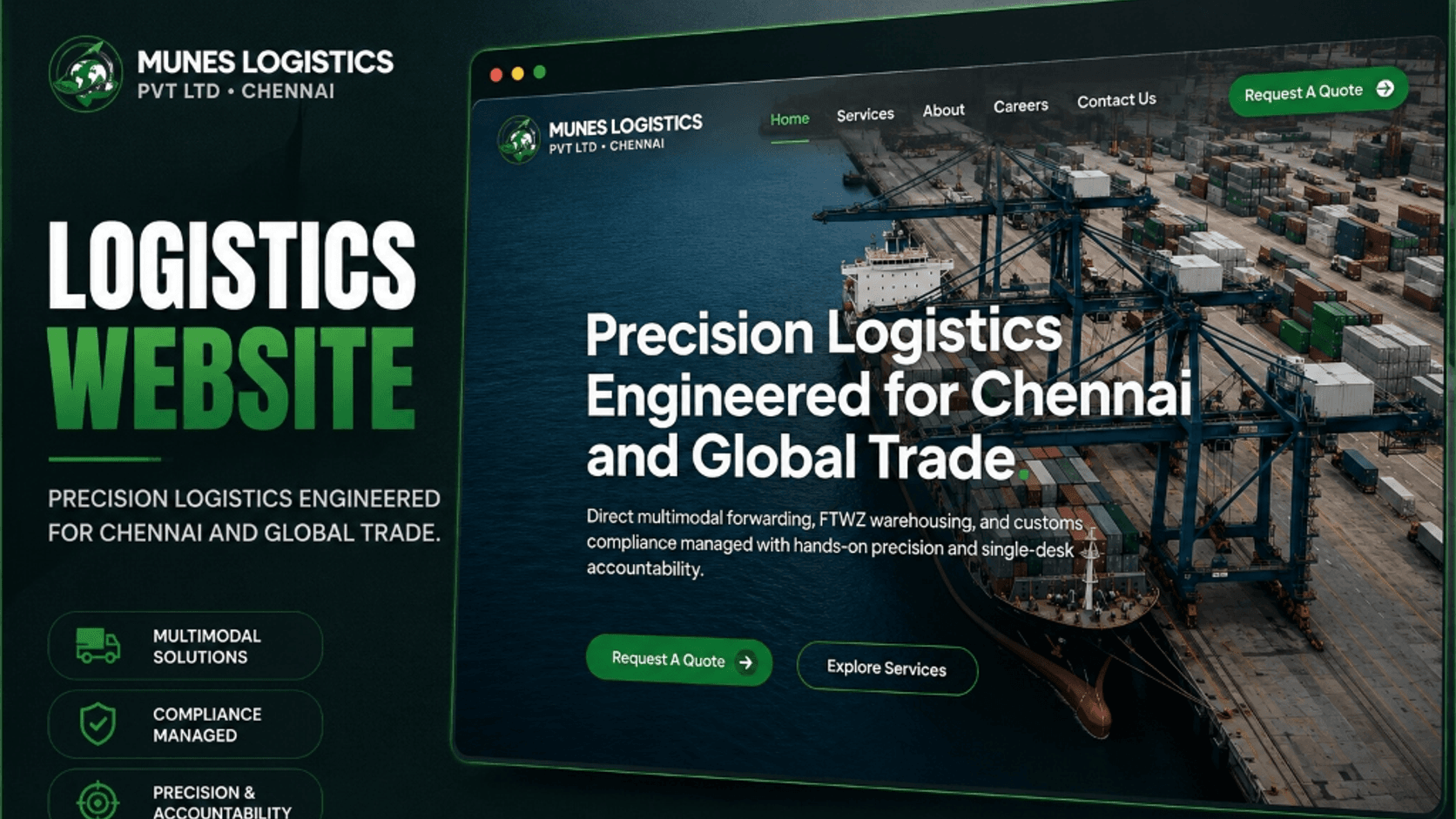 Munes Logistics desktop website mockup